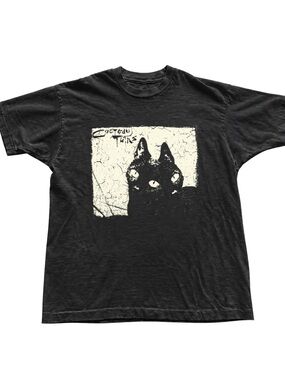 Black T-Shirt with Cream Cat Graphic